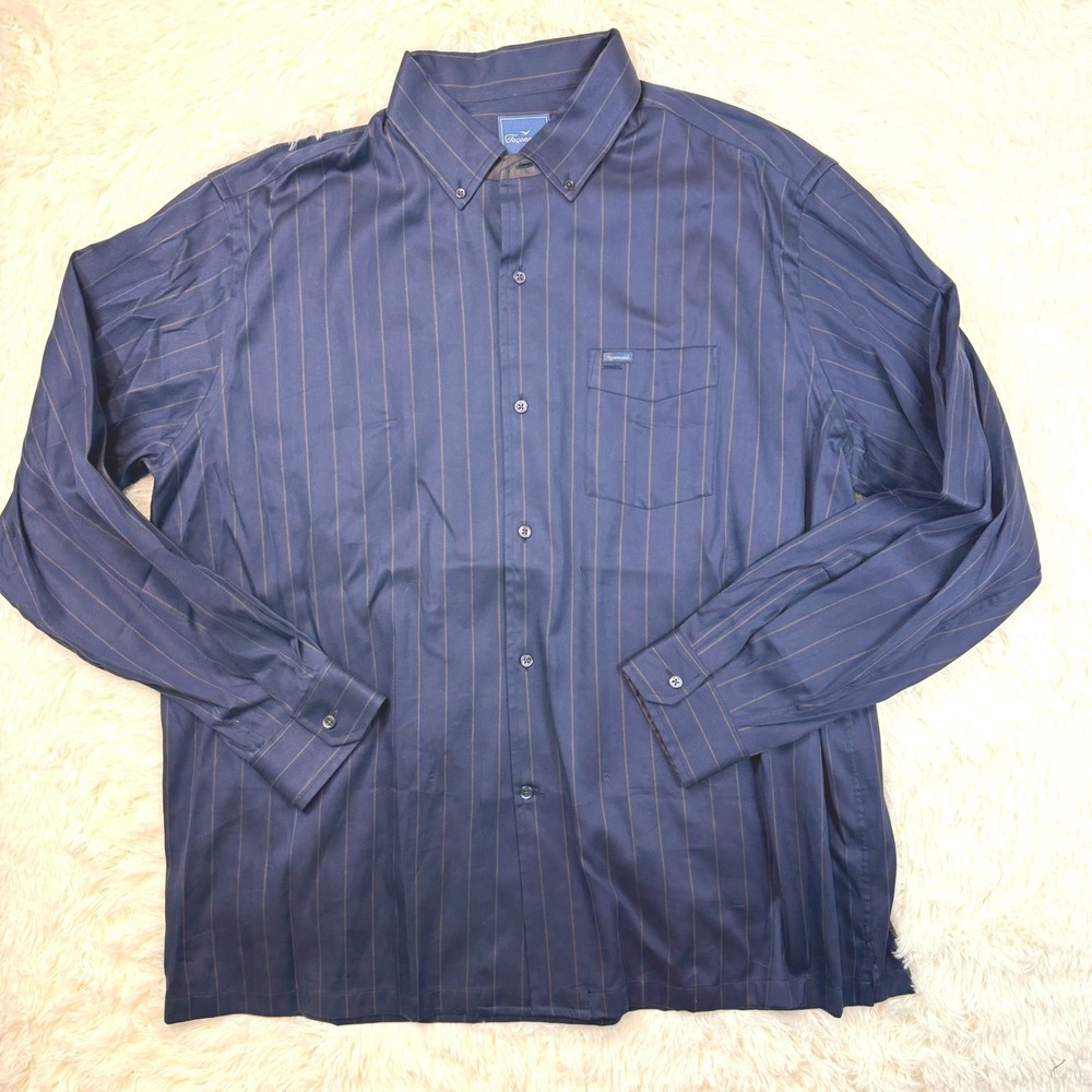 Faconnable Button Down No Tuck Mens XXL Navy Pinstripe Cotton Old Money